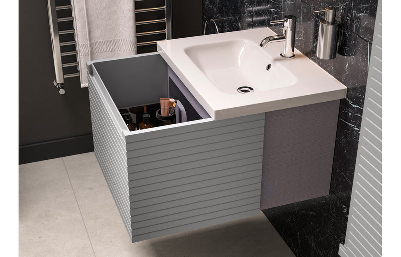 Belleza 800mm Wall Hung 1 Drawer Basin Unit & Worktop - Matt Mineral Grey