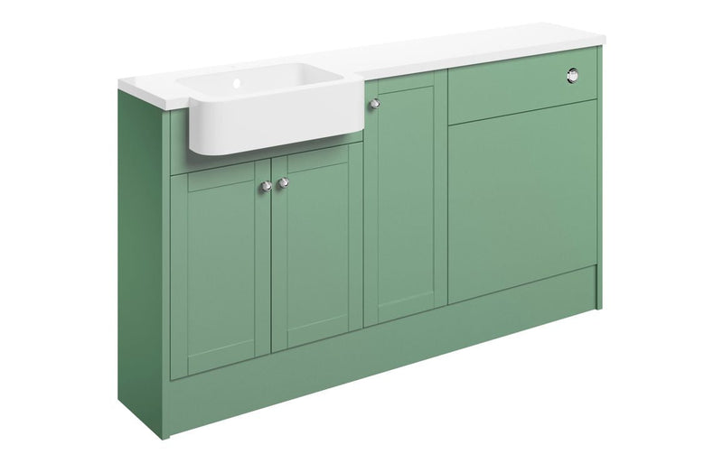 Cello 1542mm Basin WC & 1 Door Unit Pack (RH) - Matt Sage Green