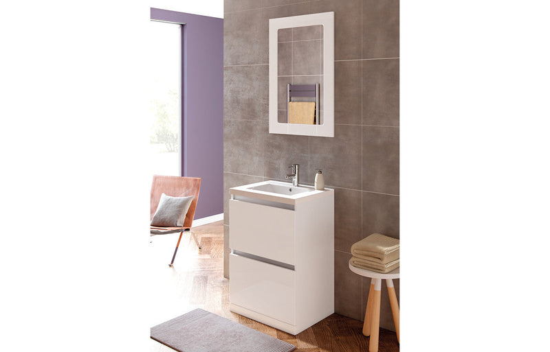 Elysium 615mm 2 Drawer Floor Standing Basin Unit Inc. Basin - White Gloss