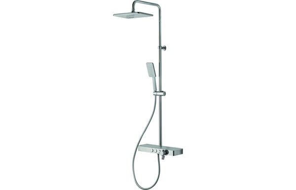 Vema Thermostatic Shower Column w/Fixed Head Riser Shelf & Foot Wash - White/Chrome