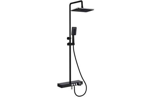 Vema Thermostatic Shower Column w/Fixed Head Riser Shelf & Foot Wash - Black