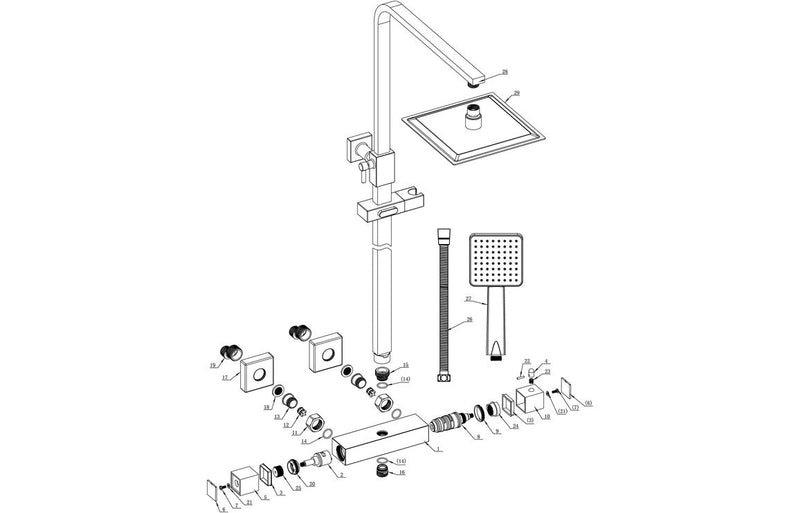 Astra Square Thermostatic Bar Mixer w/Riser Kit - Chrome