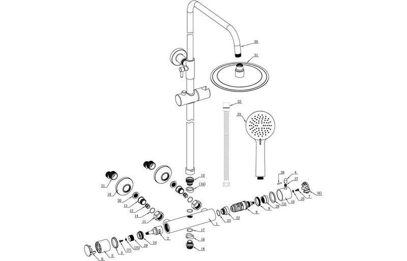 Venus Thermostatic Bar Mixer w/Riser & Overhead Kit