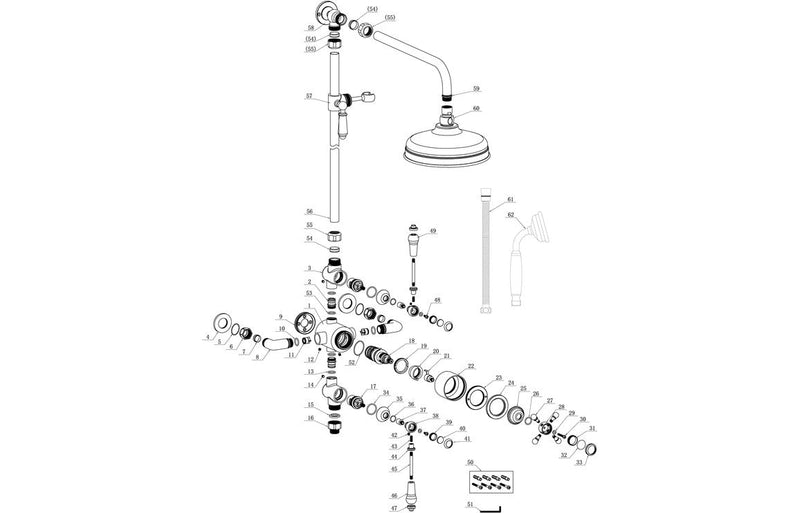 Vega Traditional Exposed Two Outlet Shower Valve w/Riser Kit & Overhead