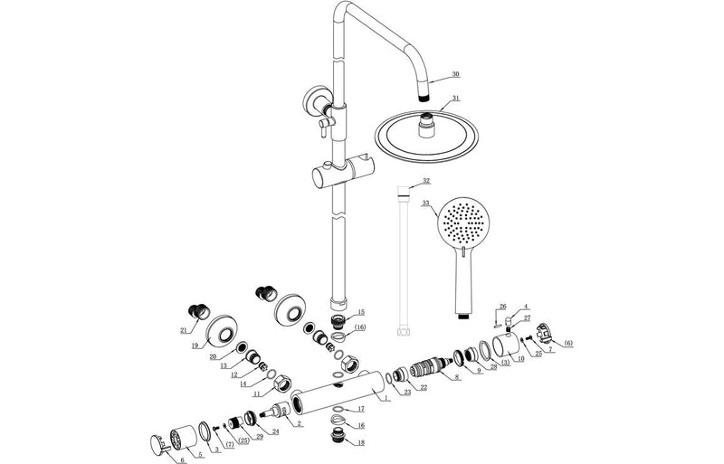 Round Thermostatic Bar Mixer w/Riser Kit - Matt Black