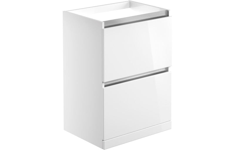 Elysium 600mm 2 Drawer Floor Standing Basin Unit (No Top) - White Gloss