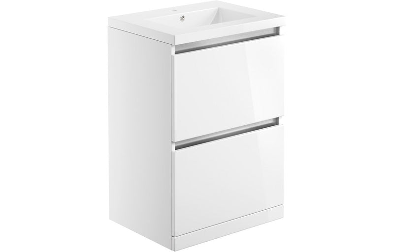 Elysium 615mm 2 Drawer Floor Standing Basin Unit Inc. Basin - White Gloss