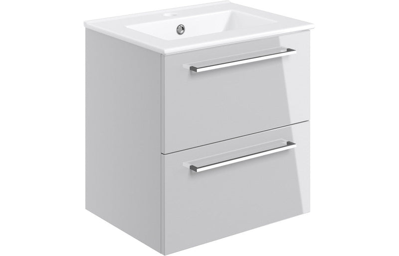 Vivido 510mm Wall Hung 2 Drawer Basin Unit & Basin - Grey Gloss