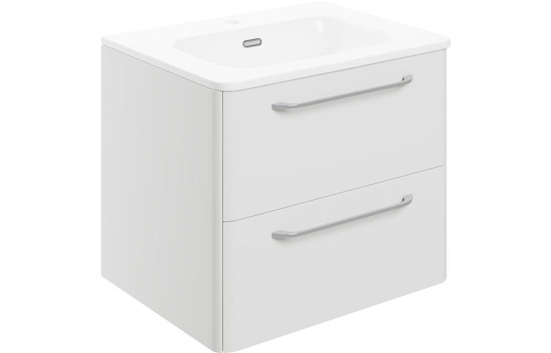 Genesis 610mm 2 Drawer Wall Unit & Basin - White Gloss