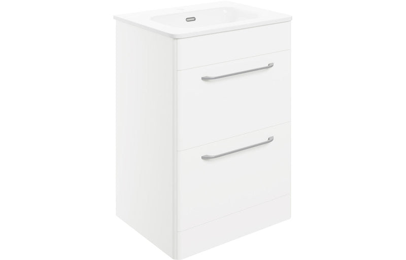 Genesis 610mm 2 Drawer Floor Unit & Basin - White Gloss