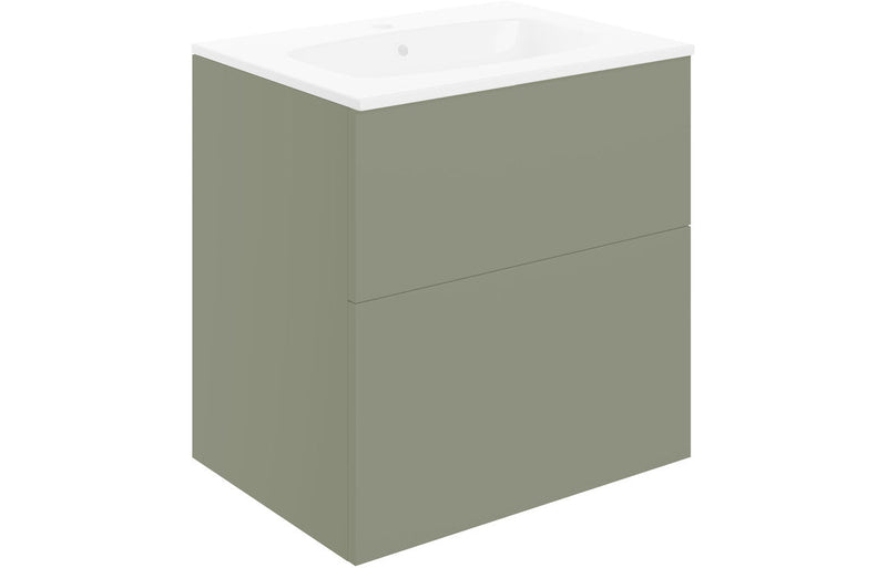 Serenita 610mm Wall Hung 2 Drawer Basin Unit & Basin - Matt Olive Green