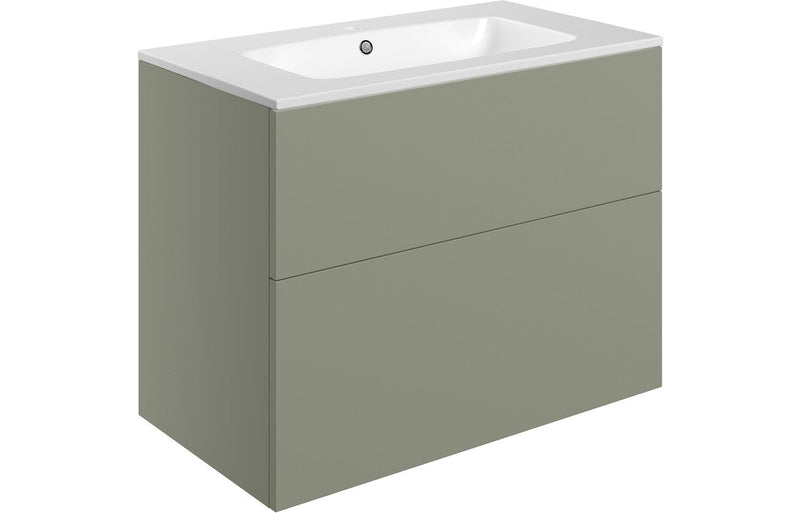 Serenita 815mm Wall Hung 2 Drawer Basin Unit & Basin - Matt Olive Green