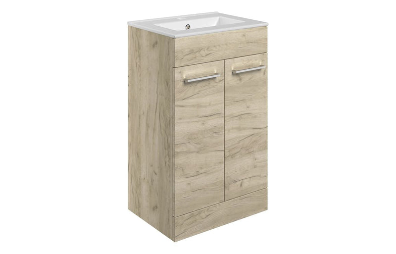 Vivido 510mm Floor Standing 2 Door Basin Unit & Basin - Oak