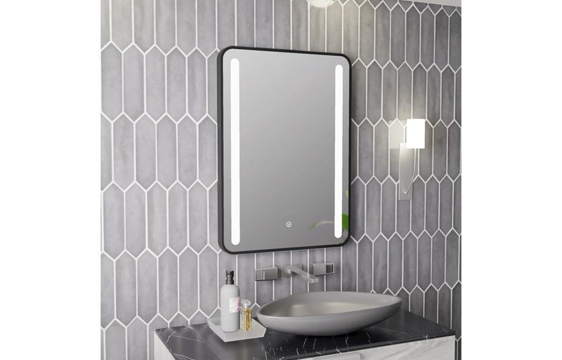 Mirella 500x700mm Rounded Front-Lit LED Mirror - Black