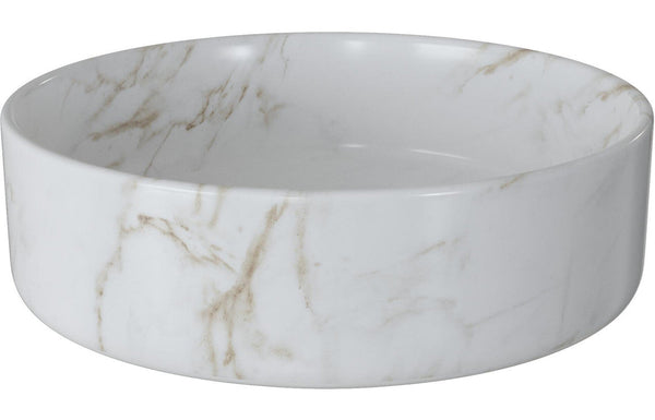 Sylas 355mm Ceramic Round Washbowl & Waste - Marble Effect