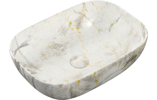 Caro 460x330mm Ceramic Washbowl - White Marble Effect