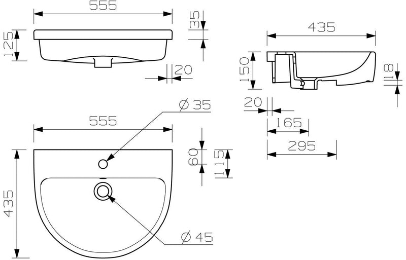 Dania 555x435mm 1TH Semi Recessed Basin