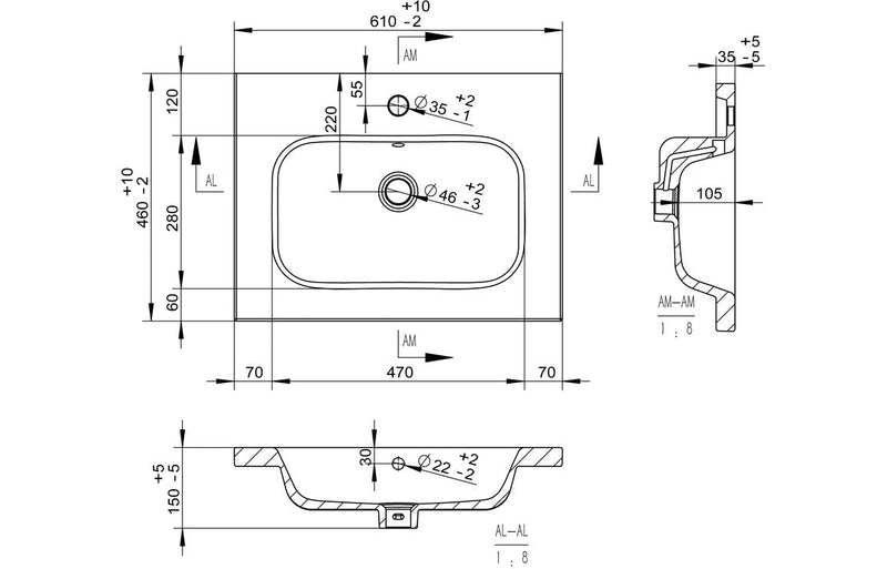 Vivido 610mm Wall Hung 2 Drawer Basin Unit & Basin - Oak