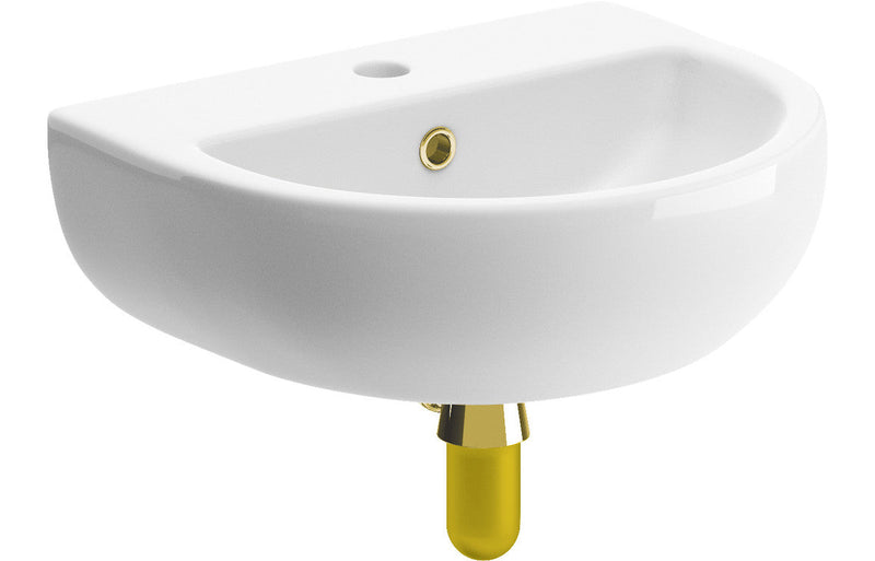 Roma 450x400mm 1TH Cloakroom Basin & Brushed Brass Bottle Trap