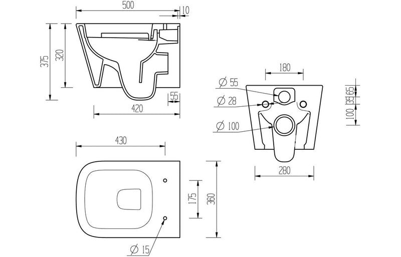 Emilia Rimless Wall Hung WC & Soft Close Seat