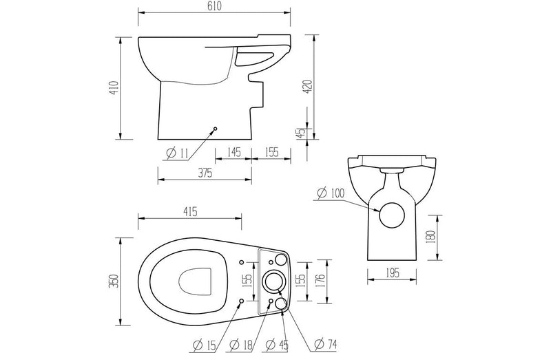 Roma Close Coupled Open Back WC & Soft Close Seat