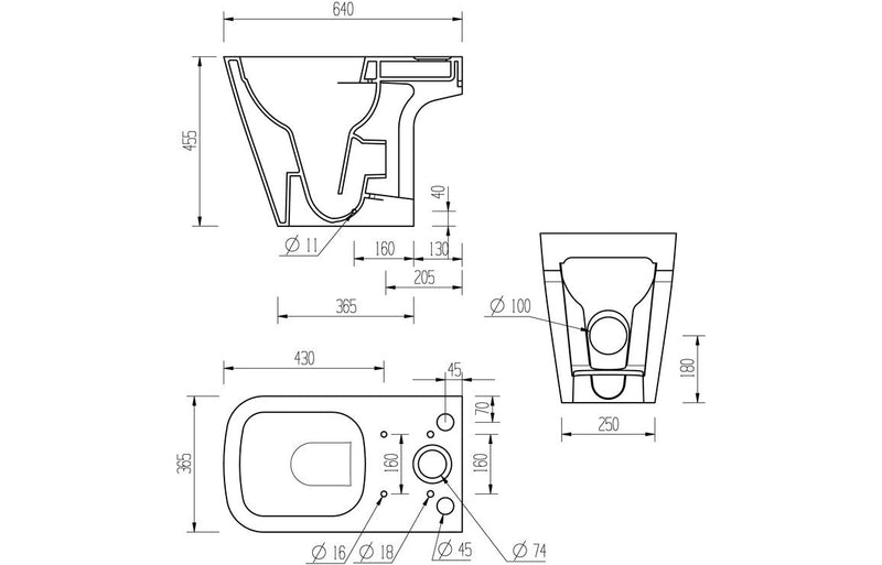 Emilia Rimless Close Coupled Open Back Comfort Height WC & Soft Close Seat