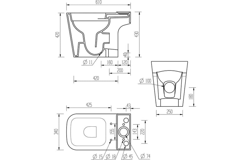 Emilia Rimless Close Coupled Open Back Short Projection WC & Soft Close Seat