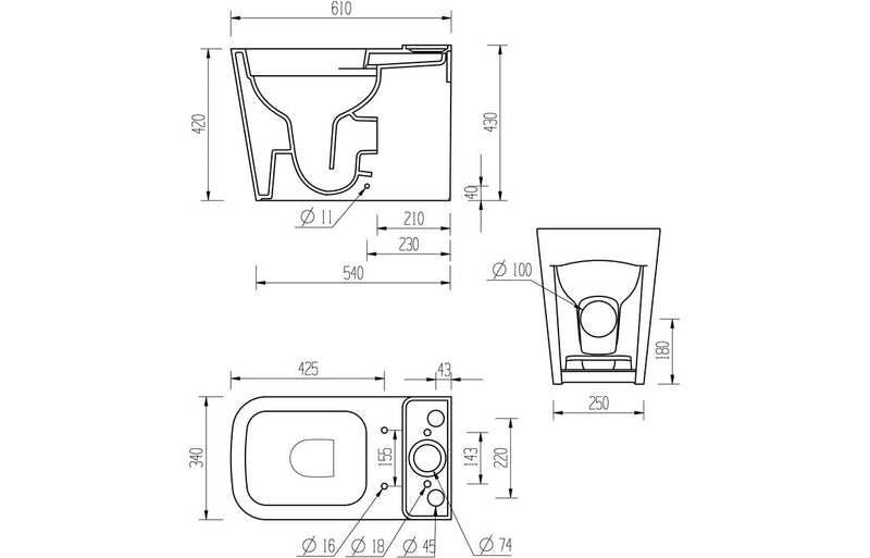 Emilia Rimless Close Coupled Fully Shrouded Short Projection WC & Soft Close Seat