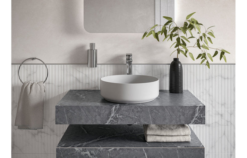 Mosaic 600mm Wall Hung Basin Shelf - Grey Marble