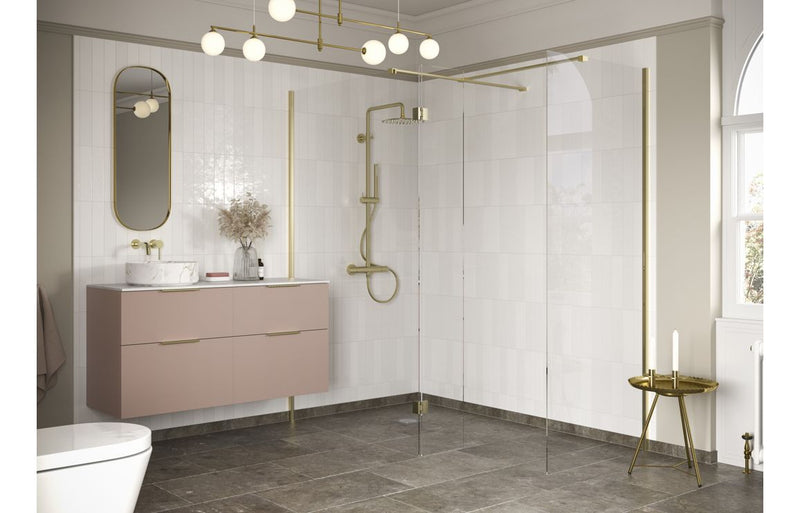 Diamond 800mm Wetroom Side Panel & Arm - Brushed Brass