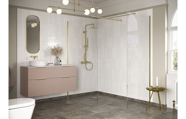 Diamond 760mm Wetroom Side Panel & Arm - Brushed Brass