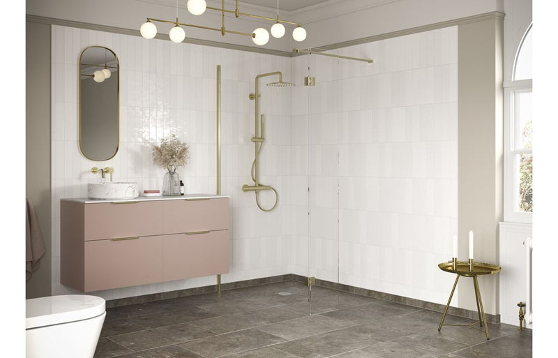 Diamond 500mm Wetroom Panel & Support Bar - Brushed Brass