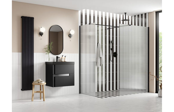 Diamond 800mm Fluted Wetroom Panel & Side Panel Arm - Black