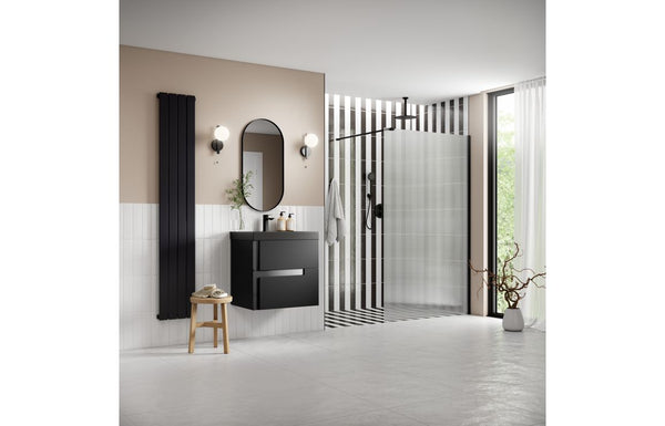 Diamond 1200mm Fluted Wetroom Panel & Support Bar - Black