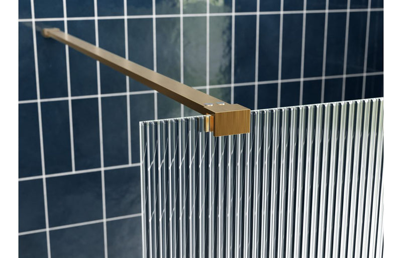 Diamond 800mm Fluted Wetroom Panel & Support Bar - Brushed Brass