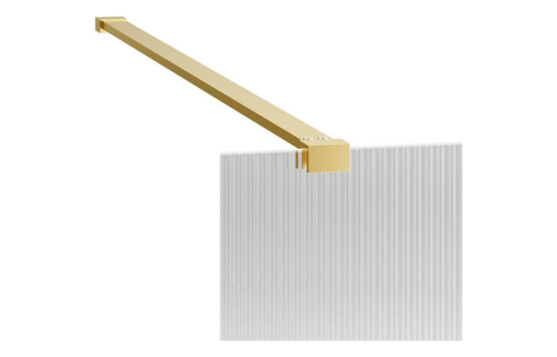 Diamond 1000mm Fluted Wetroom Panel & Support Bar - Brushed Brass