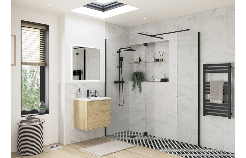 Diamond 900mm Wetroom Side Panel & Arm - Black