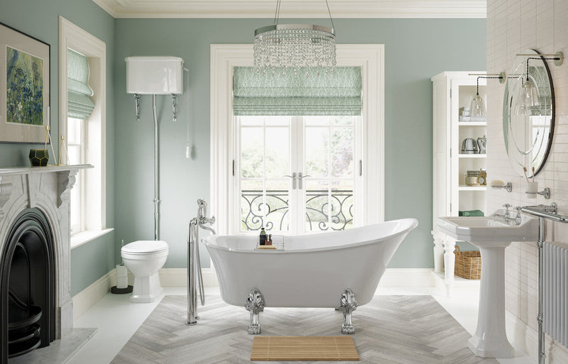 York Close Coupled WC & Sea Green Wood Effect Seat