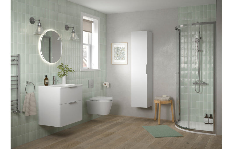 Serenita 615mm Floor Standing 2 Door Basin Unit & Basin - Matt White