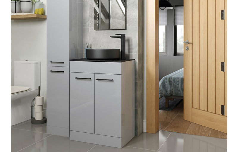 Vivido 590mm Floor Standing 2 Door Basin Unit (No Top) - Grey Gloss