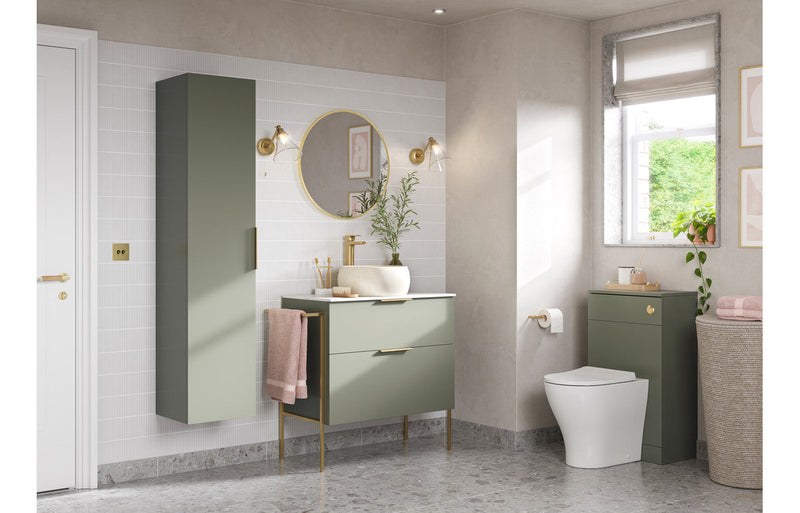 Serenita 610mm Wall Hung 2 Drawer Basin Unit & Basin - Matt Olive Green