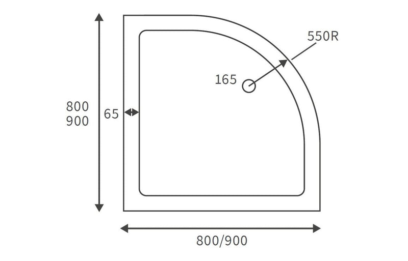 25mm Anti-Slip Ultra-Slim 800mm Quadrant Tray & Waste