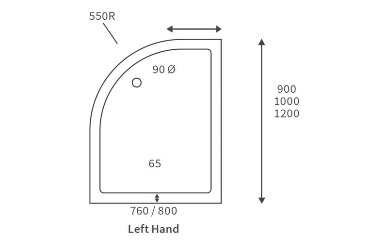 45mm Low Profile 1200x800mm Offset Quadrant Tray & Waste (LH)