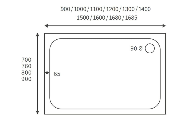 45mm Low Profile 900x760mm Rectangular Tray & Waste