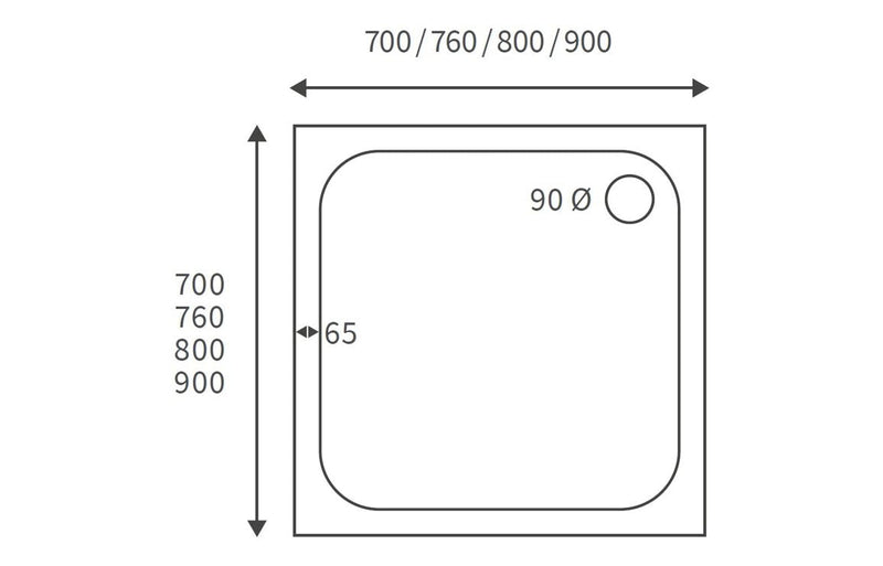 45mm Low Profile 800x800mm Square Tray & Waste