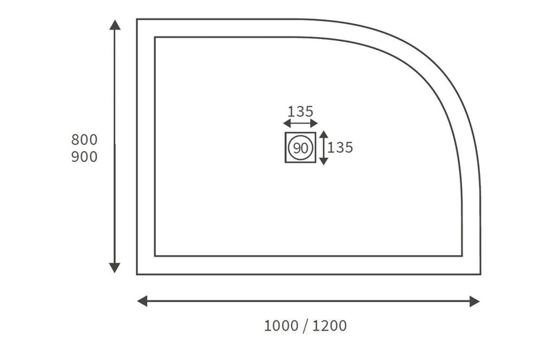 25mm Ultra-Slim 1000mm x 800mm Offset Quadrant Tray & Waste (RH)